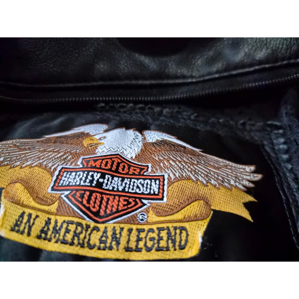 Harley-Davidson Women’s Leather Moto Jacket Large Black Quilted Biker Eagle